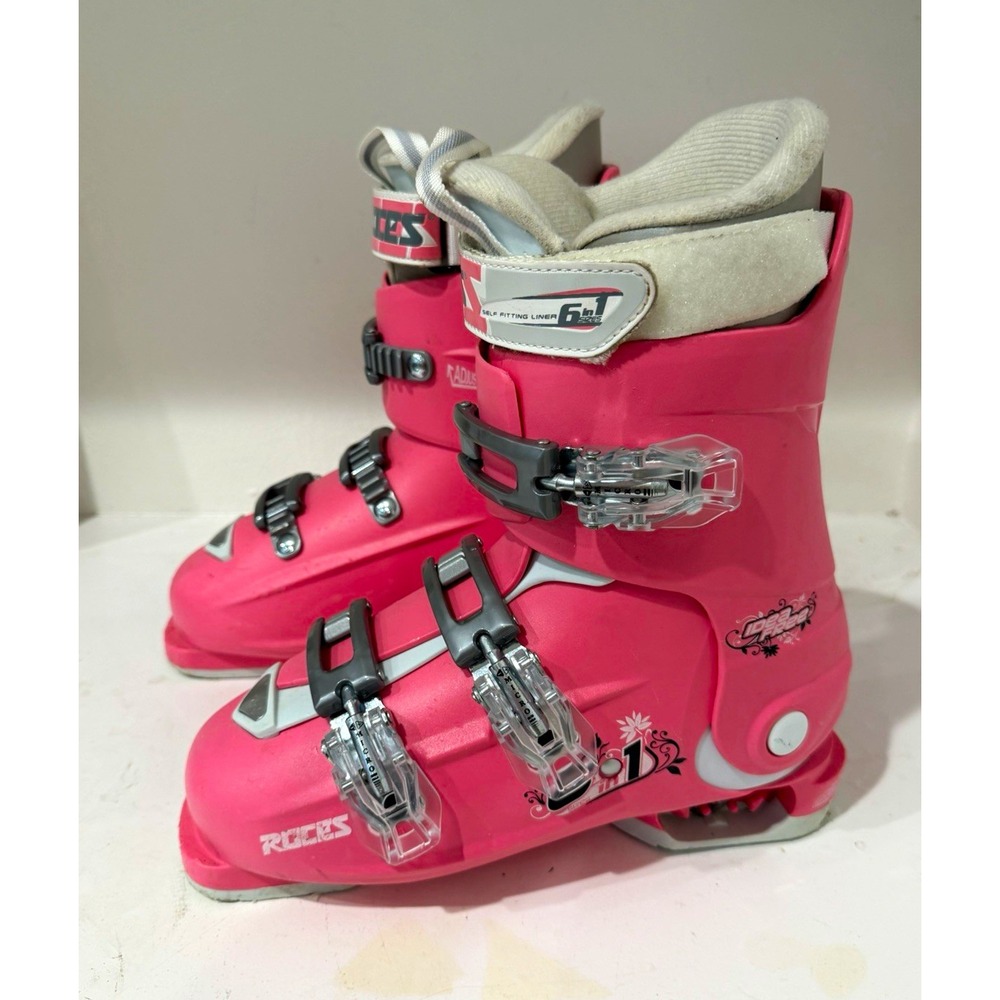 Roces Girls Adjustable Pink Alpine Ski Boots Buckle MP 22.5-25.5 MP225-255 snow